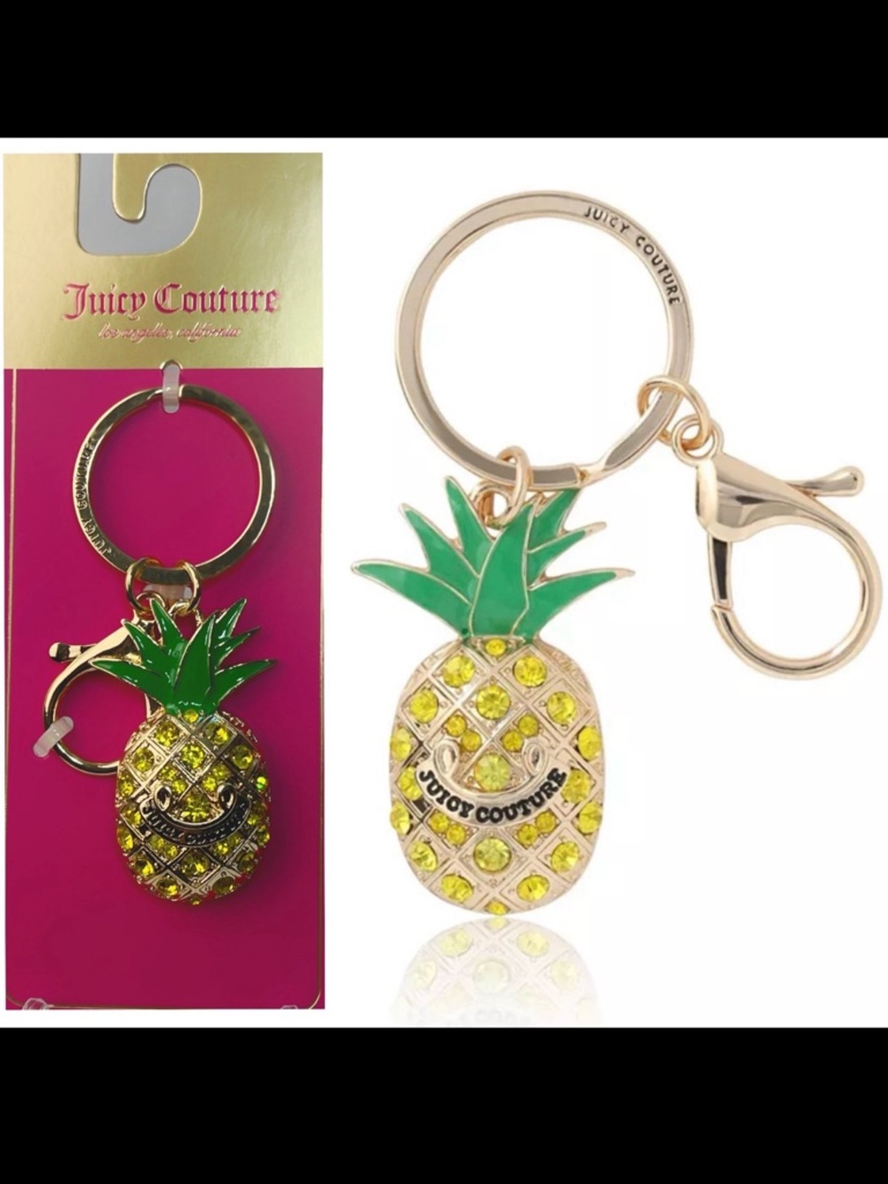 NEW Juicy Couture Sparkling Logo Pineapple Key Fob Bag Charm